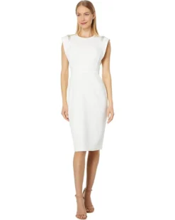 Vince Camuto Signature Stretch Crepe Extended Cap Sleeve Bodycon With Beaded Patch