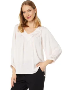 Vince Camuto Wide V-Neck Blouse With Shirring
