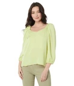 Vince Camuto 3/4 Sleeve Ruch Shoulder V-Neck Rumple