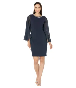 Vince Camuto Split Caped Bodycon Dress With Embellished Neck