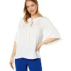 Vince Camuto Split-Neck Blouse With Pleats On Sleeve