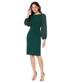 Vince Camuto Signature Stretch Crepe Bodycon With Chiffon Balloon Sleeve