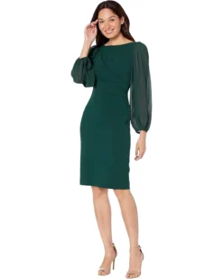 Vince Camuto Signature Stretch Crepe Bodycon With Chiffon Balloon Sleeve