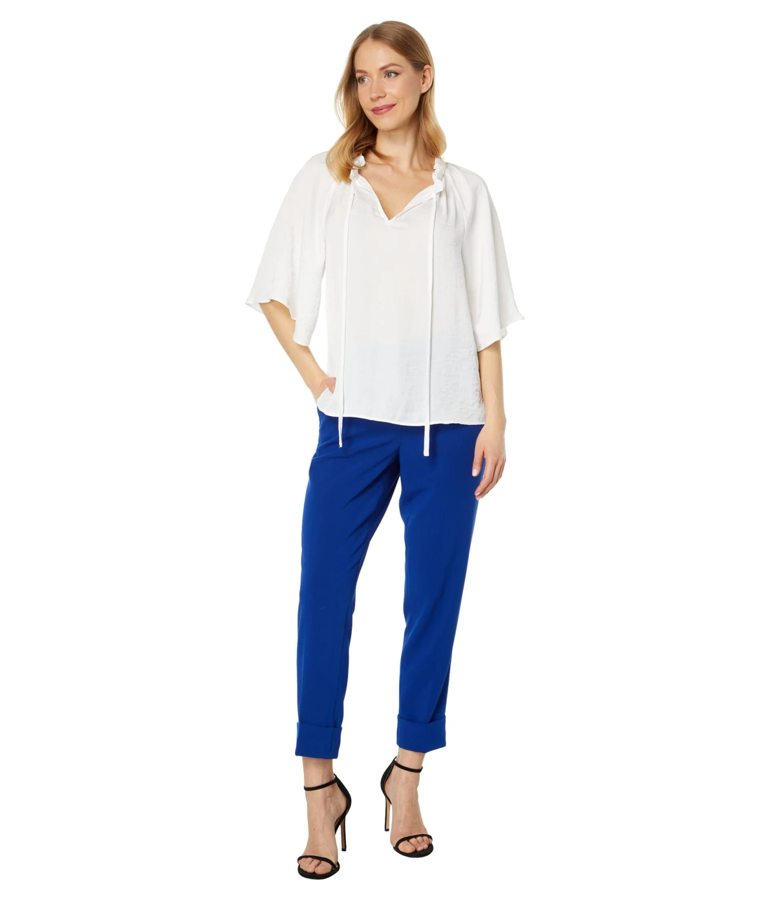 Vince Camuto Split-Neck Blouse with Pleats On Sleeve Vince Camuto Split-Neck Blouse With Pleats On Sleeve -Vince Camuto 61QST3SGwpL