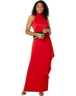 Vince Camuto Haltered High Neck Gown With Scarf