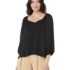 Vince Camuto 3/4 Sleeve Ruch Shoulder V-Neck Rumple