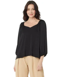Vince Camuto 3/4 Sleeve Ruch Shoulder V-Neck Rumple