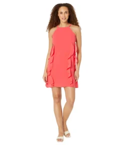 Vince Camuto Chiffon Halter Float Dress With Ruffle Seam Detail