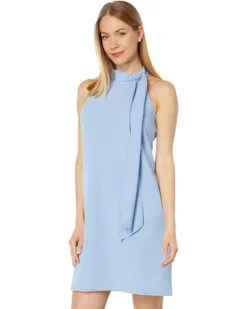 Vince Camuto Open Back Halter Neck Crepe Shift Dress With Bow
