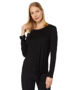 Vince Camuto Long Sleeve Knot Front Embellished Top