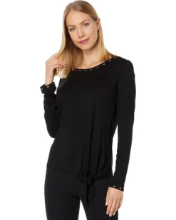 Vince Camuto Long Sleeve Knot Front Embellished Top