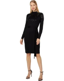 Vince Camuto Sequin Embellished Turtleneck Midi