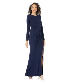 Vince Camuto Long Sleeve Gown With Drape Front