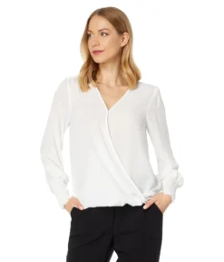 Vince Camuto V-Neck Overlap Long Sleeve Blouse