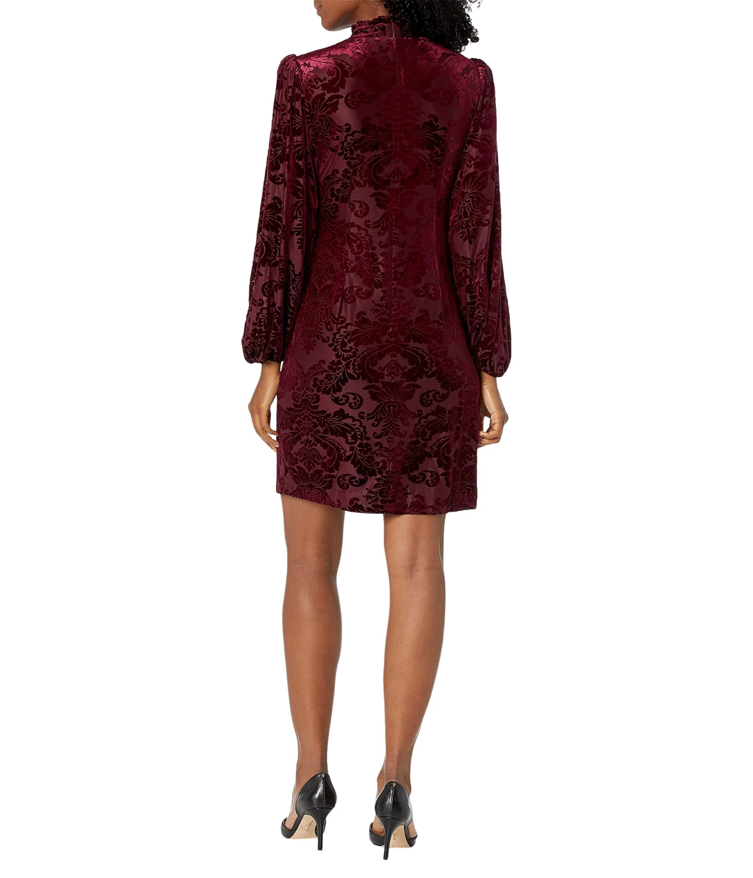 Vince Camuto Velvet Burnout High Neck Ruffle T-Body Shift with Voluminous Long Sleeve Vince Camuto Velvet Burnout High Neck Ruffle T-Body Shift With Voluminous Long Sleeve -Vince Camuto 71