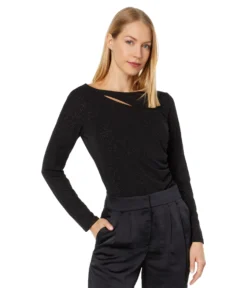 Vince Camuto Long Sleeve Sparkle Jersey Asymmetrical Cutout Top