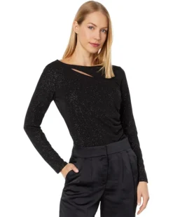 Vince Camuto Long Sleeve Sparkle Jersey Asymmetrical Cutout Top
