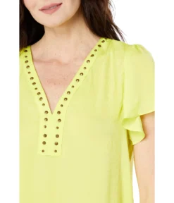 Vince Camuto Short Sleeve Embroidered V-Neck Rumple Blouse -Vince Camuto 712iF9wv1FL