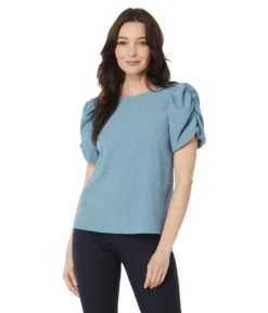 Vince Camuto Crew Neck Gathered Puff Sleeve Blouse