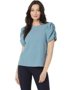 Vince Camuto Crew Neck Gathered Puff Sleeve Blouse