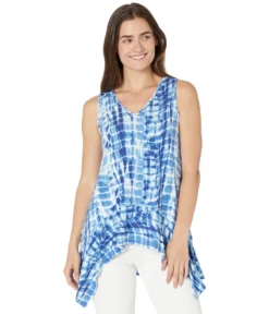 Vince Camuto Sleeveless V-Neck Sharkbite Hem Tie-Dye Filter