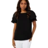 Vince Camuto Short Sleeve Tiered Sleeve Crinkle Gauze Blouse