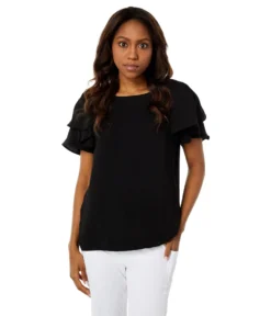 Vince Camuto Short Sleeve Tiered Sleeve Crinkle Gauze Blouse