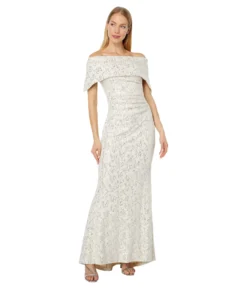 Vince Camuto Off The Shoulder Bonded Lace Gown