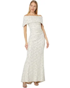 Vince Camuto Off-the-Shoulder Gown With Oversized Collar And Side Tucks