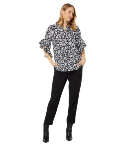Vince Camuto Pin Tuck Flutter Sleeve Henley Blouse -Vince Camuto 71QAxAbgORL