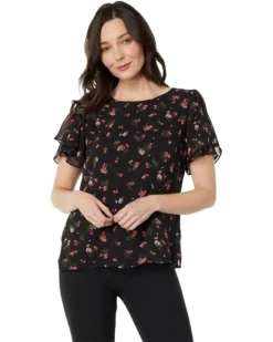 Vince Camuto Petal Sleeve Crew Neck Blouse