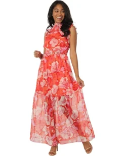 Vince Camuto Floral Chiffon Maxi Dress With Smocking Detail