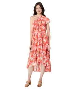 Vince Camuto Chiffon Ruffle One Shoulder High-Low Midi