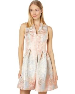 Vince Camuto Jacquard Fit-and-Flare With Fold-Over V-Neck