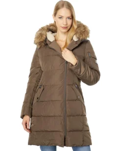 Vince Camuto Long Asymmetrical Fax Fur Hooded