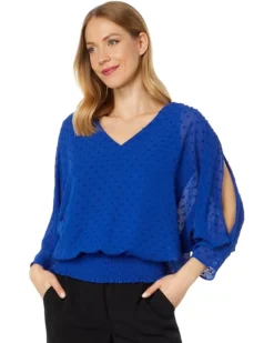 Vince Camuto V-Neck Smocked Waist Blouse With Shirring