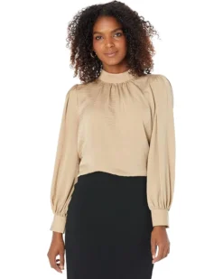 Vince Camuto Puff Long Sleeve Blouse With Mock Neck Collar And Cuffs