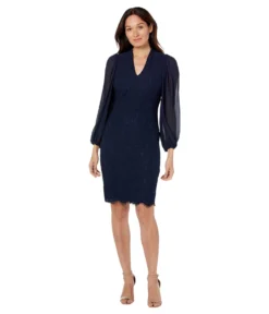 Vince Camuto Lace Bodycon Dress With Semi-Sheer Sleeves