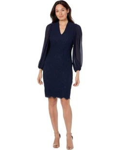 Vince Camuto Lace Bodycon With Chiffon Combo At Back Yoke And Sleeve