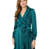 Vince Camuto Crepe Back Satin Long Sleeve Faux Wrap Dress Fit-and-Flare With Self Sash