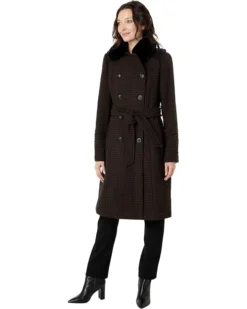 Vince Camuto Double-Breasted Belted Wool Coat With Faux Fur Collar V20731-ME