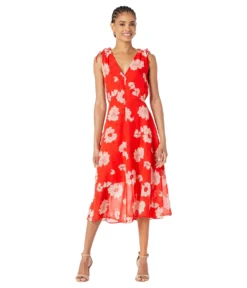 Vince Camuto Chiffon V-Neck With Tie Shoulders