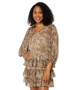 Vince Camuto V-Neck Tiered Skirt Dress With Balloon Sleeve