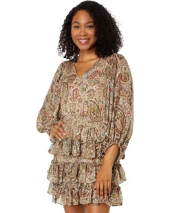 Vince Camuto V-Neck Tiered Skirt Dress With Balloon Sleeve