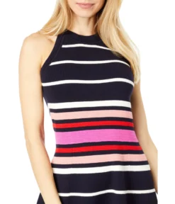 Vince Camuto Halter Neck Sleeveless Fit-and-Flare Stripe -Vince Camuto 812fit0JowL