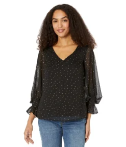 Vince Camuto Balloon Sleeves Blouse With Smocking On Waist