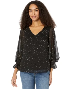 Vince Camuto Balloon Sleeves Blouse With Smocking On Waist