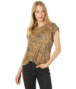 Vince Camuto Short Sleeve Extend Shoulder Trop Feline Print