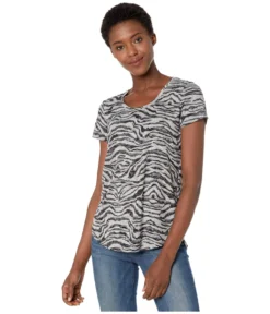Vince Camuto Short Sleeve Zebra Highlight Burnout Scoop Neck Tee