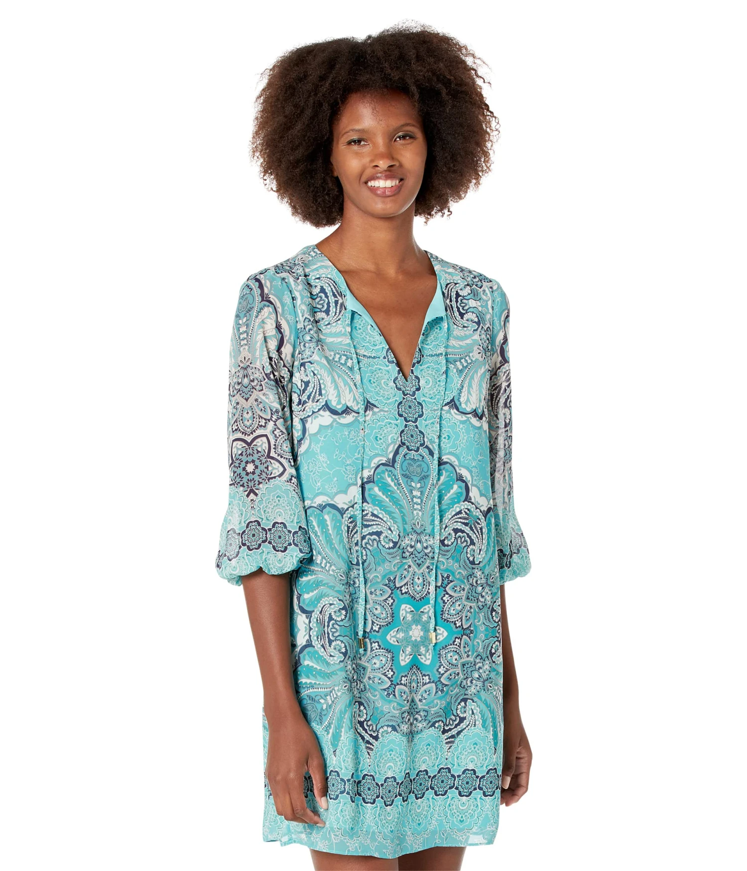 Vince Camuto Printed Chiffon Tie Neck Balloon Sleeve Float Vince Camuto Printed Chiffon Tie Neck Balloon Sleeve Float -Vince Camuto 81I7ZhYBbPL